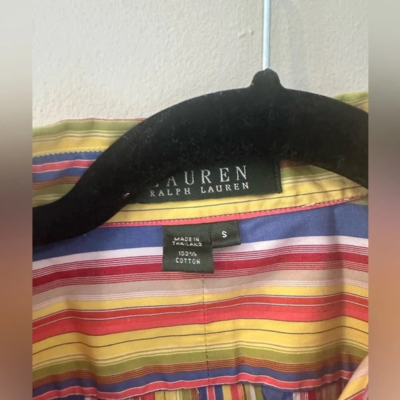 Lauren by Ralph Lauren Multi-Color Striped Button Up Cotton Blouse SZ S M0342 - Picture 6 of 9